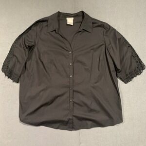 Chelsea Studio 3X Black Button Down Top Crochet Sleeve Plus Size‎ Blouse